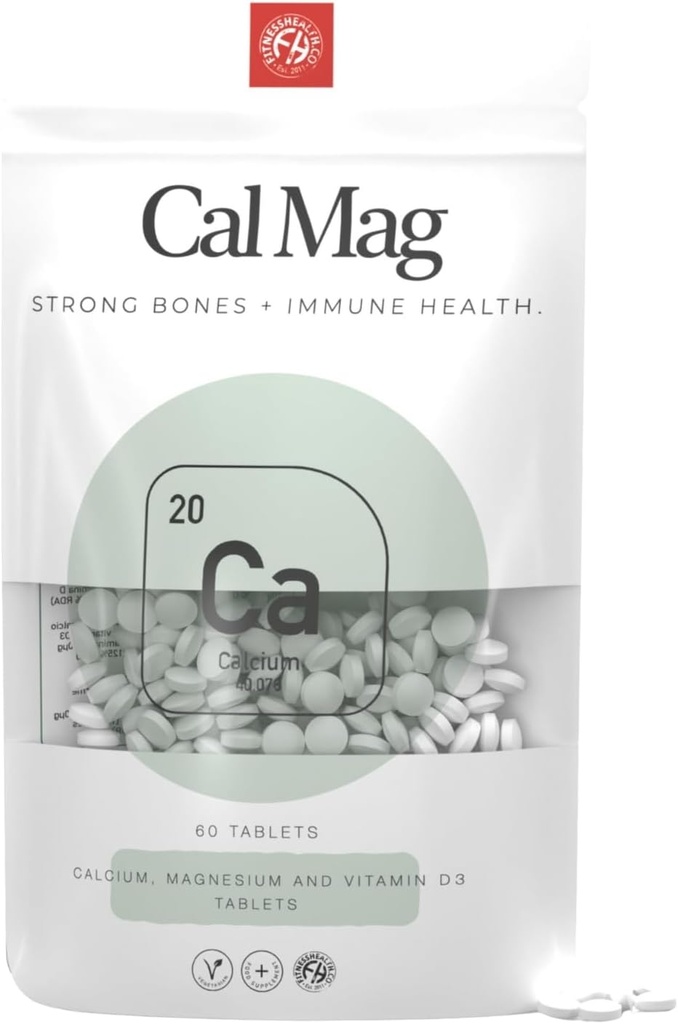 Fitness Santé Magnésium et comprimés de vitamine D - Comprimés de calcium et de vitamine D - Supplément de vitamines végétales - Sans OGM et sans gluten - 60 comprimés