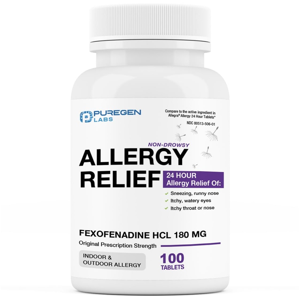 Puregen Labs Allergie Relief, Fexofenadine 180mg, 100 Tablets 