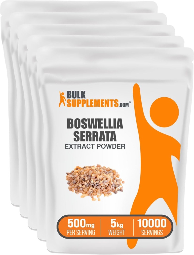 BulkSupplements.com Boswellia Serrata Extract Powder - from Frankincense Resin, Boswellia Serrata Powder - Herbal Supplement, Glutenvrij, 500mg per Serving, 5kg (11 lbs) (Pack of 5)