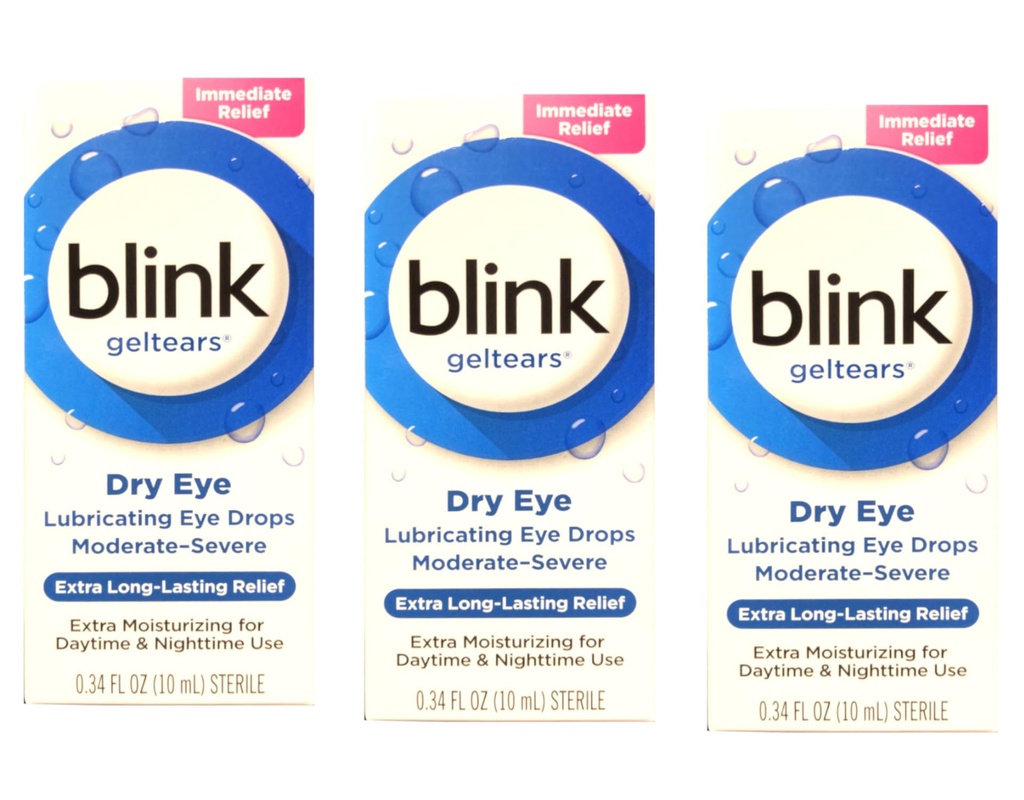 Blink GelTears Smeer Oogdruppels voor droog oog, extra langdurige verlichting, vochtinbrengende formule, matige tot ernstige droogheid, 0,34 fl oz (pakket van 3)