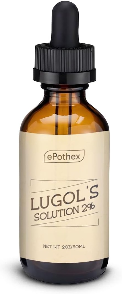 Lugol's oplossing 2% 2oz glazen druppelfles. Bevat Kaliumjodide en Jodium, 60ml