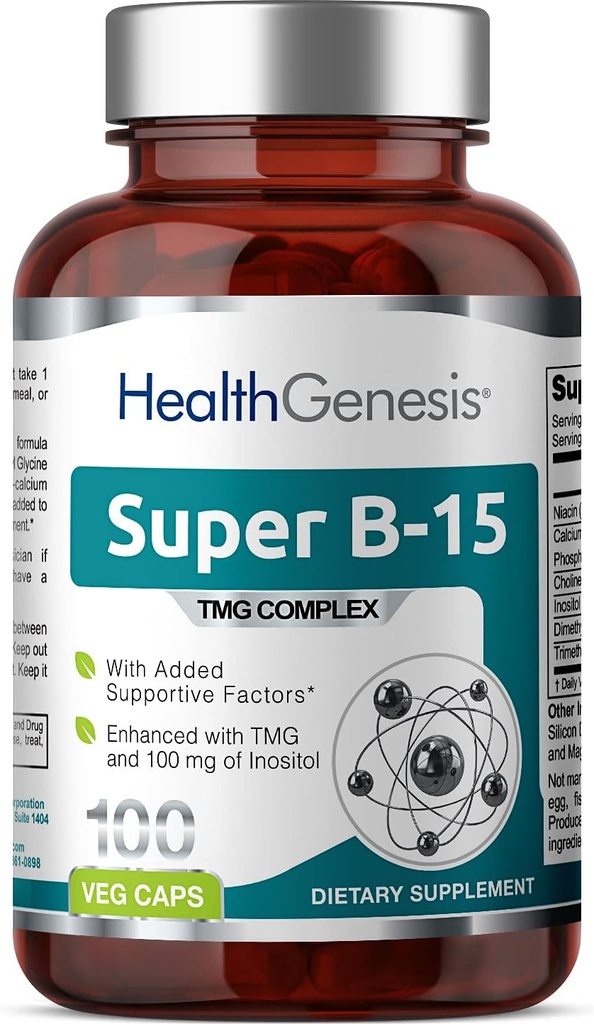 Super B-15 100 Vcaps - Niacin Calcium Choline Inositol DMG TMG - Ondersteunt gezonde zuurstof Energieniveaus