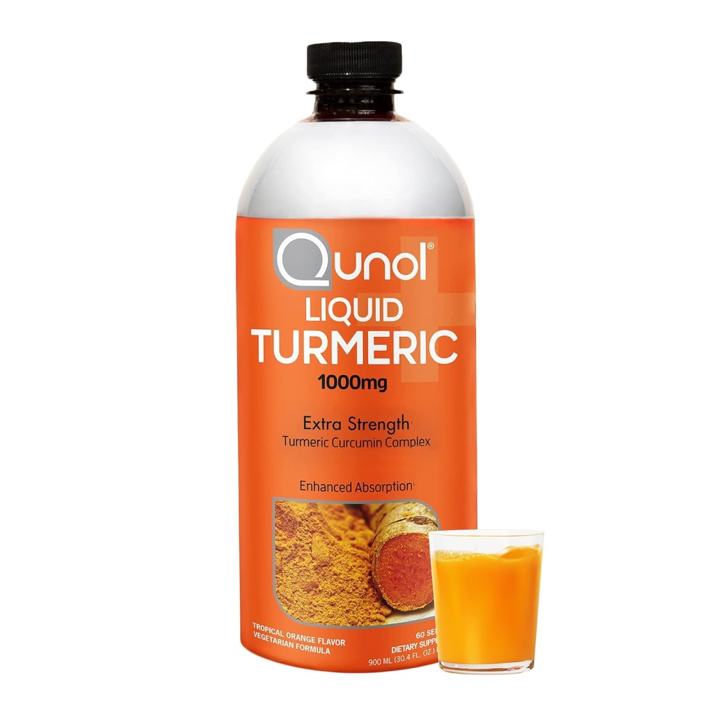 Qunol Liquid Turmeric Curcumin met zwarte peper, Kurkuma supplement 1000mg, extra sterkte, gezamenlijke gezondheid, 60 porties, 30.4 fl oz