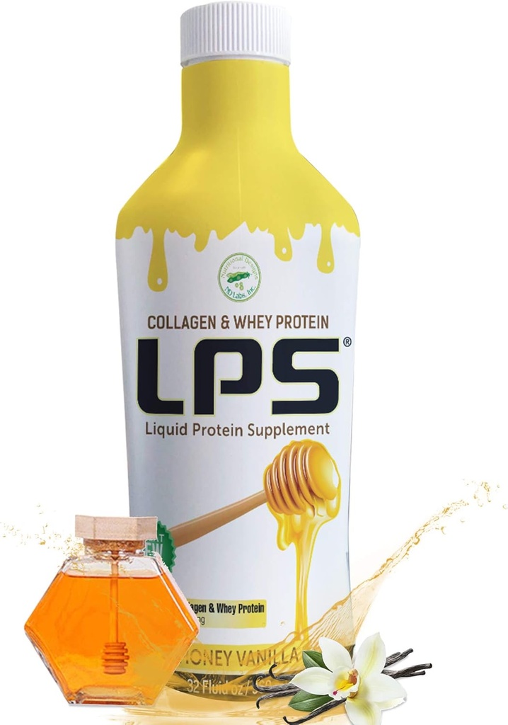 LPS Liquid Collageen & Whey Protein Supplement - Sugar-Free, Dye-Free, Non-GMO Drink - Hydrolyzed Collageen & Whey Peptides bevordert gezonde huid & Hair for Men & Women, Honey Vanilla, 32 fl oz