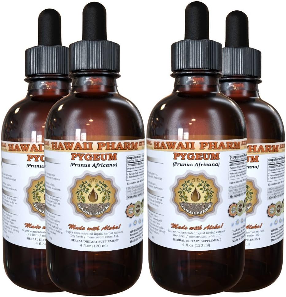 Hawaï Pharm Рygeum extrait liquide, Рygeum (Рygeum Africanum) Teinture, supplément à base de plantes, Fabriqué aux États-Unis, 4x4 fl.oz