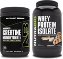 NutraBio Créatine monohydratée, non aromatisée, 300g et Isolate de protéines de lactosérum, beurre d'arachides au chocolat, supplément - énergie musculaire, croissance musculaire maigre, récupération et force
