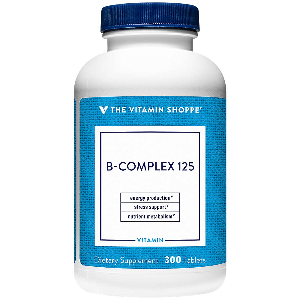 The Vitamin Shoppe B-Complex 125 Ondersteunt de energieproductie, de functie van het zenuwstelsel en het voedingspatroon Uitstekende bron van B1, B2, B6, B12, Niacin, Foliumzuur en Biotine (300 tabletten)