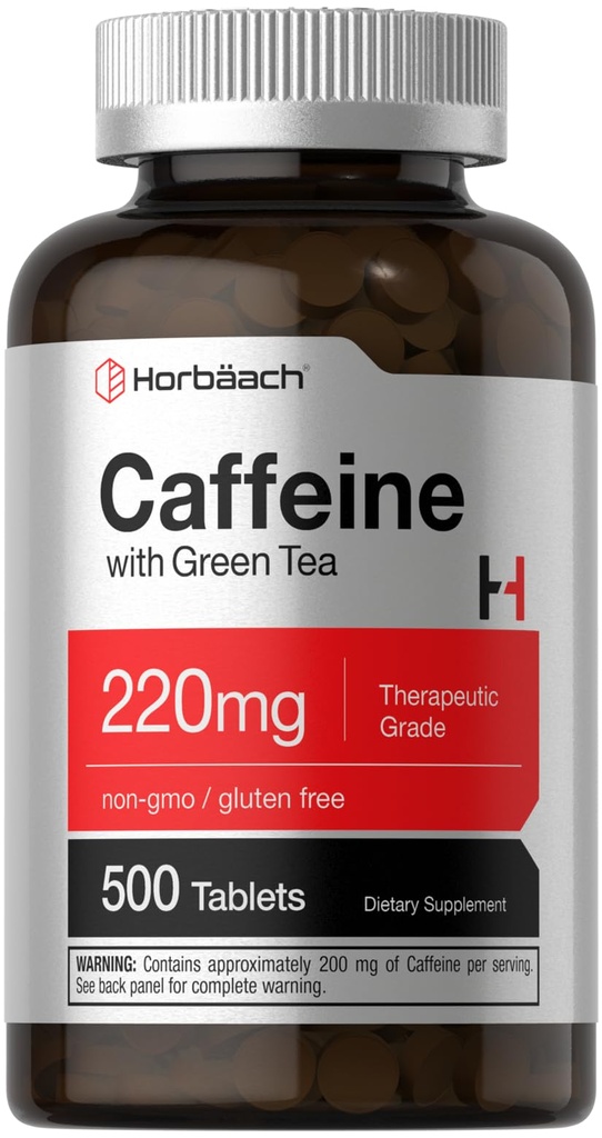 Pilules de caféine Horbäach 220mg avec du thé vert