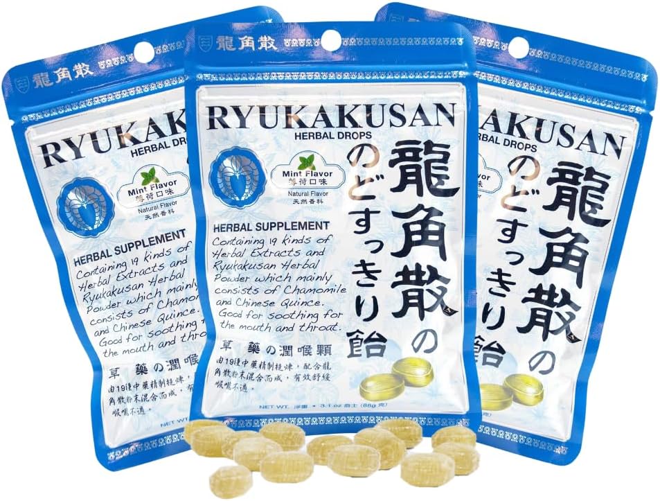 Solstice Medicine Company Ryukakusan Kruidendruppels (verpakking van 3) - Muntsmaak (Sootes Throat & Supports Respiratory)