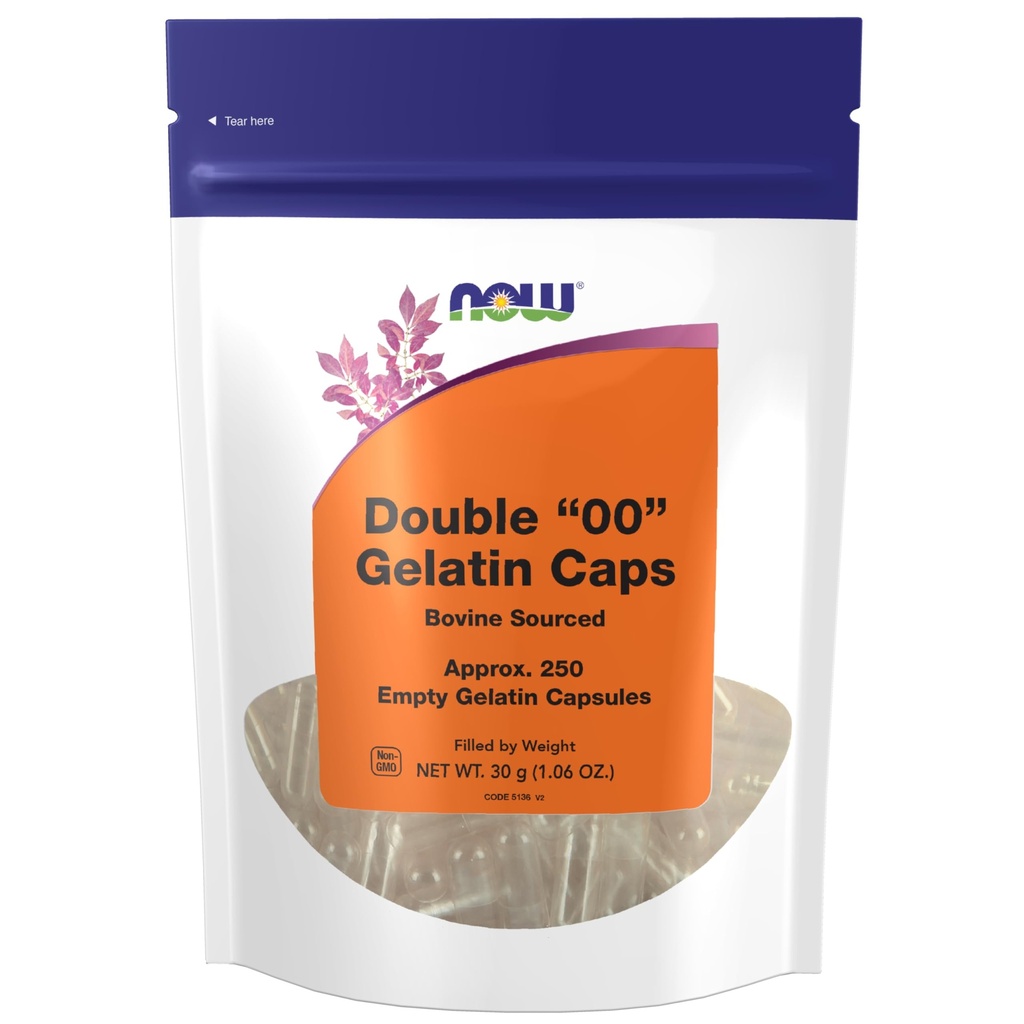 NOW Foods Supplements, Empty Gelatin Capsules, Double "00", Bovine Sourced, Filled by Weight, 250 Gel Capsules