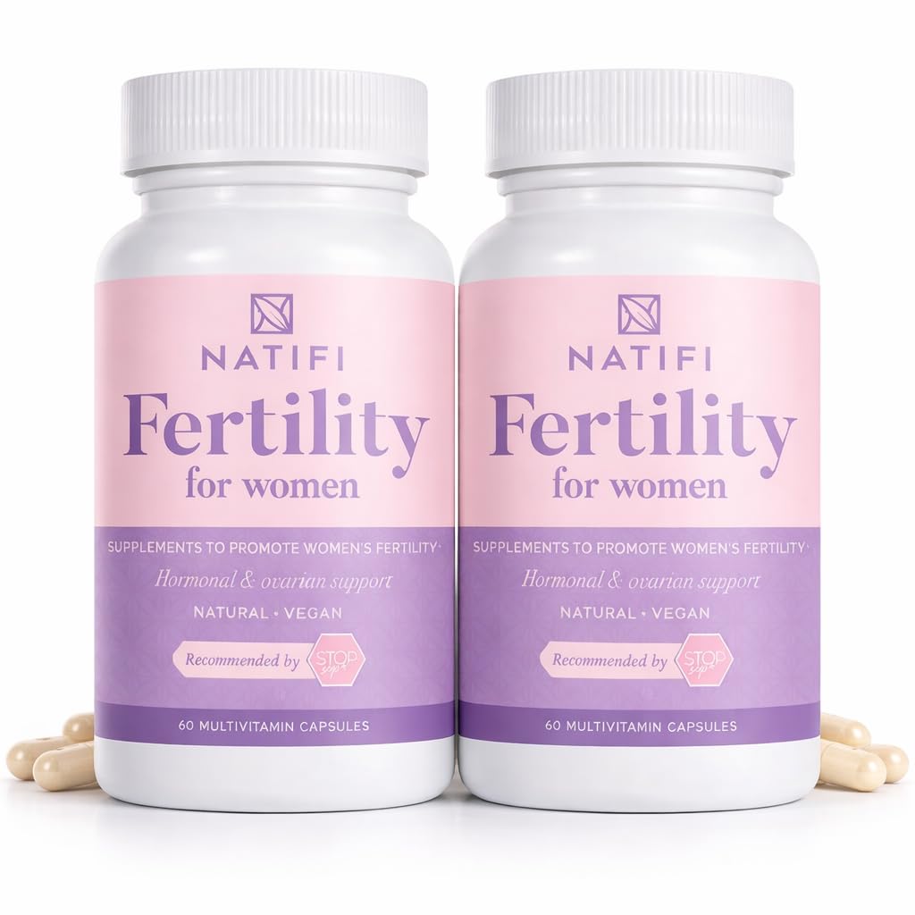 Natifi (2 bouteilles Fertilité Vitamines prénatales Régler les cycles Équilibrer les hormones, aider l'ovulation. Conception Multivitamine pour les femmes. 60 Caps Acide folique, Myo Inositol, Vitex