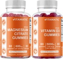 Magnésium Vitamatique et Vitamine D3 Gummies Combo - 60 Vegan Comptent chaque