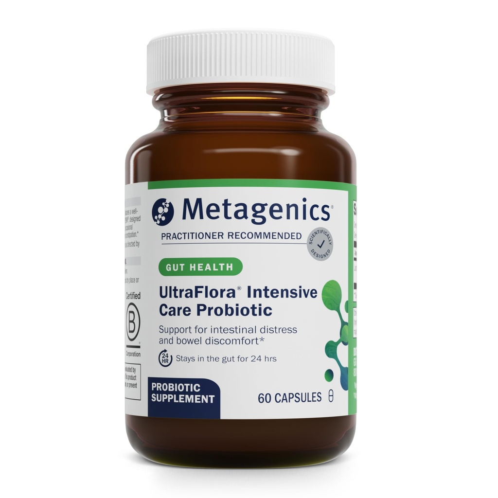 Métagène Probiotique de soins intensifs UltraFlora - 20 milliards CFU testés cliniquement Lactobacillus plantarum 299v* - Soutient la santé digestive et la régularité du Bowel* - Sans gluten, végétarien - 60 capsules