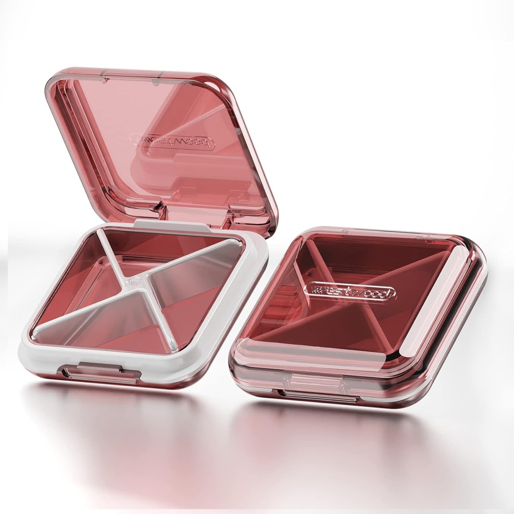 DUBSTAR Daily Pill Organizer,4 Compartments Portable Travel Small Pill Case, Pill Box voor Purse Pocket om vitamines te houden, Cod Leverolie, Complements en Medicatie (rood)