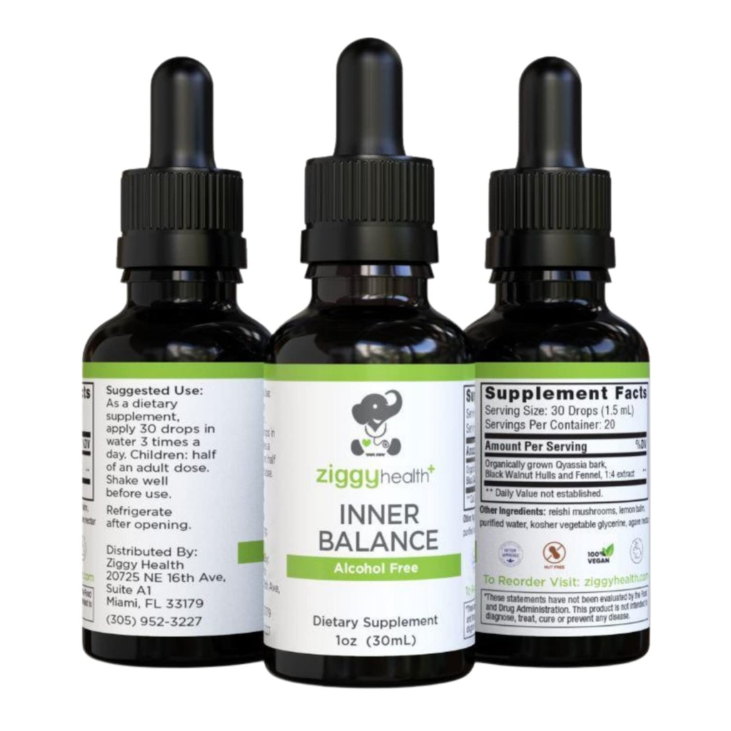 Ziggy Health Inner Balance Tincture - Intestinal Support Movement Formula, Black Walnut Liquid, Harmful Organism Cleanse, Herbal Remedy, Supplement, Gluten Free, 1oz