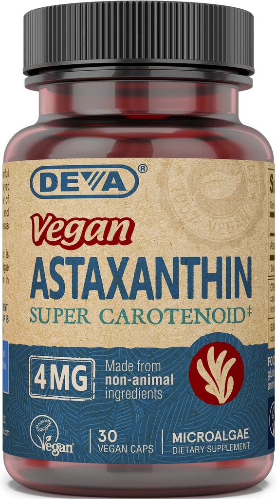 DEVA Nutrition Vitamines Astaxanthine 4mg, Vegan, Fabriqué à partir d'hématococcus Pluvialis Microalgues, 30 Capsules, 2-Pack