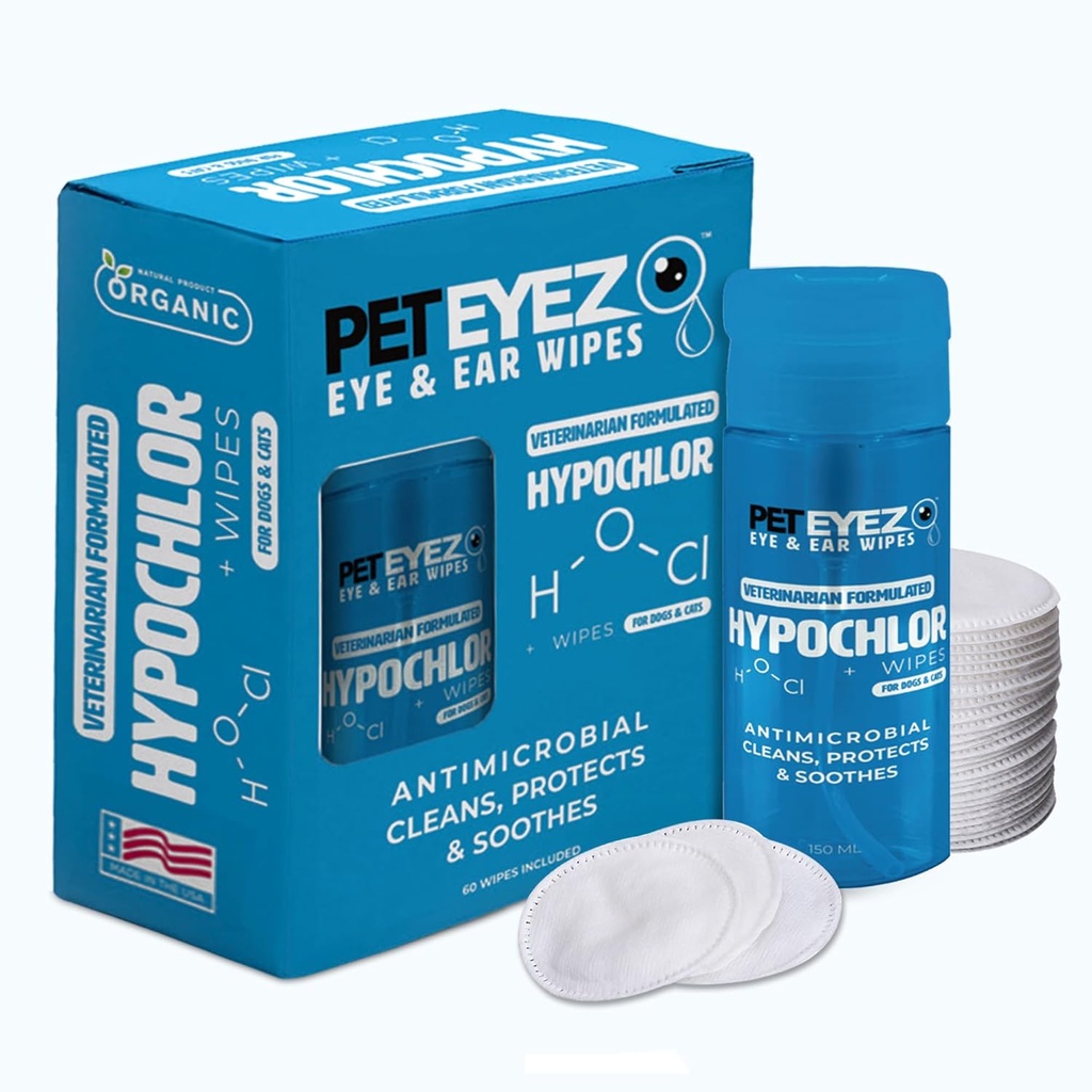 PetEyez Dierenarts Formulated Tear Stain Remover Solution for Dogs & Cats - Hypoallergene Deodorizing Cleaner to Remove Dirt, Discharge and Crust from Ears, Eyes, Paws & Butt - 100 Wipes