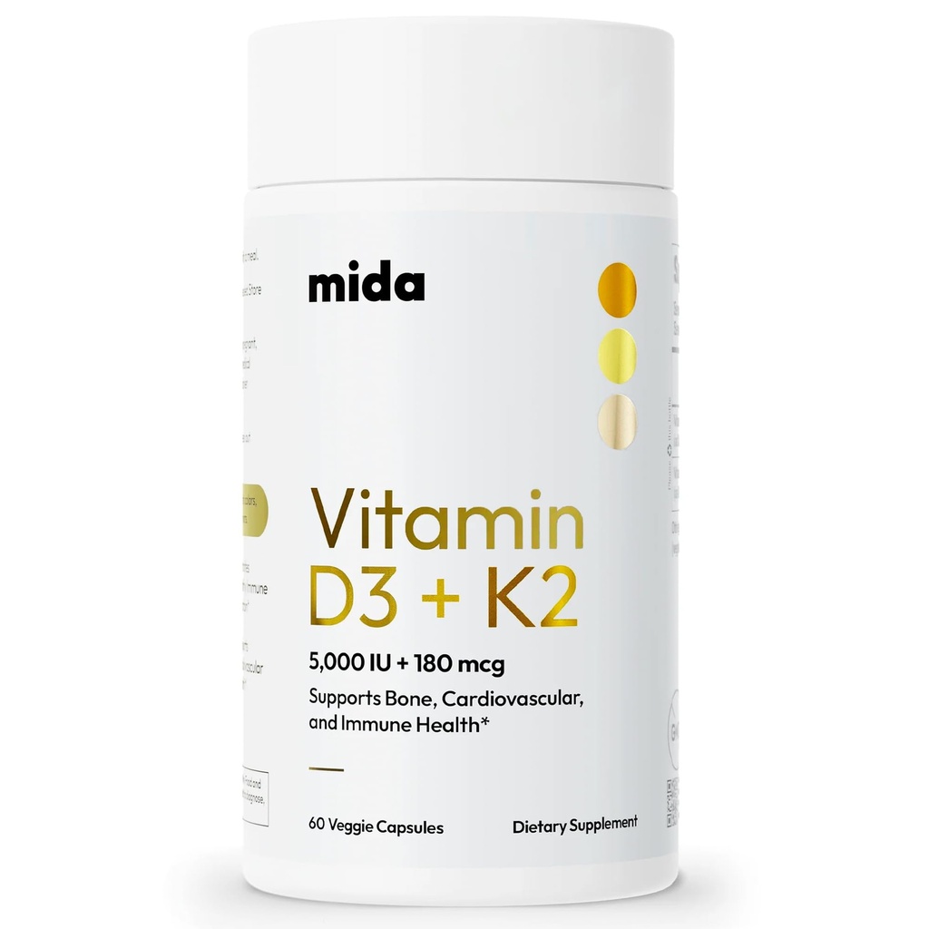 Mida Health® D3 K2 Vitamine 5000 UI avec supplément naturel MK-7.