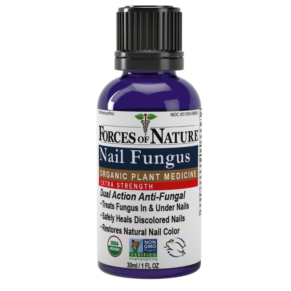 Krachten van de natuur Teennagel Nagel Schimmel Behandeling Extra sterkte, Organische Antischimmel Herstelt Uiterlijk van Teennagels en Vingernagels, Homeopathische Geneeskunde voor Gebarsten, Droge en beschadigde Nagels, 1.0 FL OZ