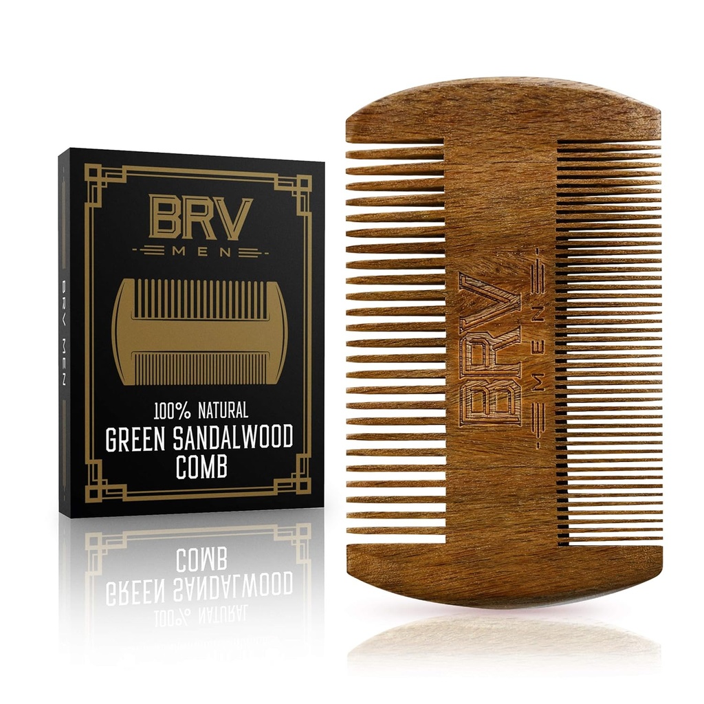 Peigne à barbe et moustache, 100% bois vert naturel, Peigne à barbe de poche avec étui, Peigne à barbe en bois pour hommes pour tous les types et styles de cheveux et de barbe
