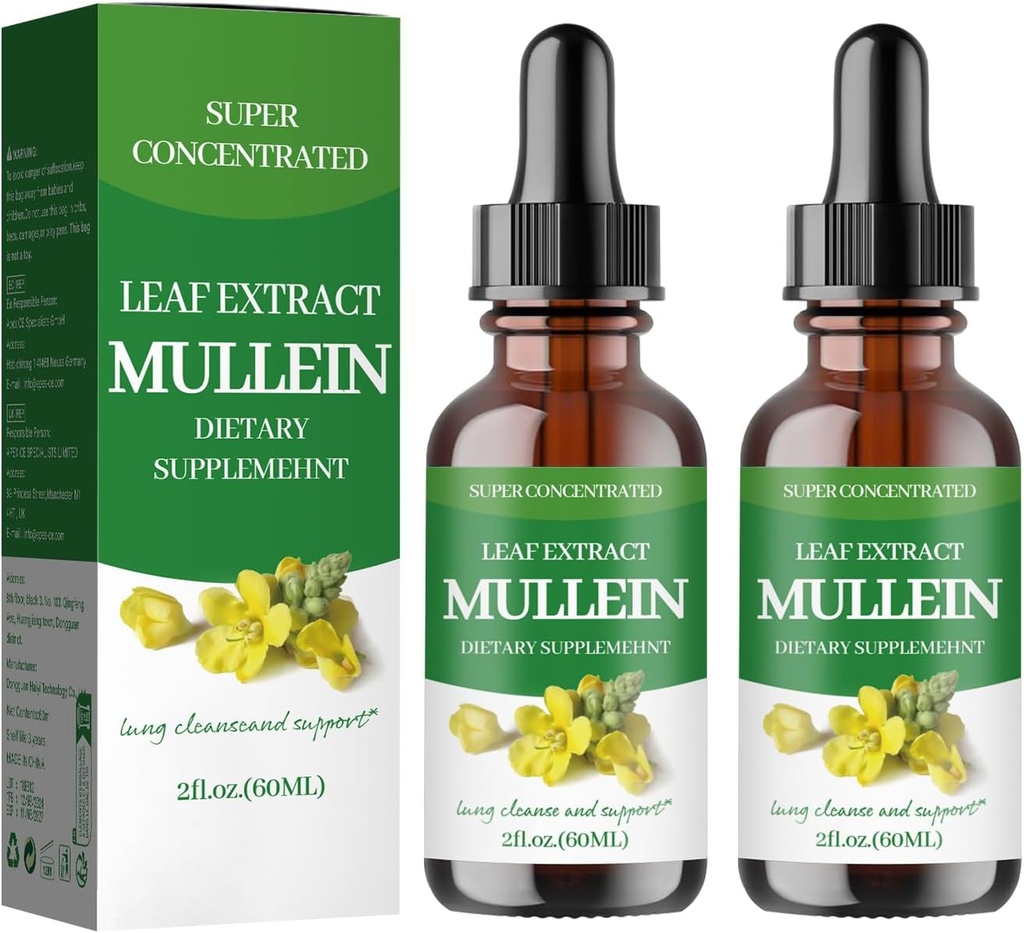 Mullein druppels voor de longen, Mullein Leaf Extract - Ondersteuning Lung Cleanse - Organic Natural Supplement for Adult, Tinctuur Drops 