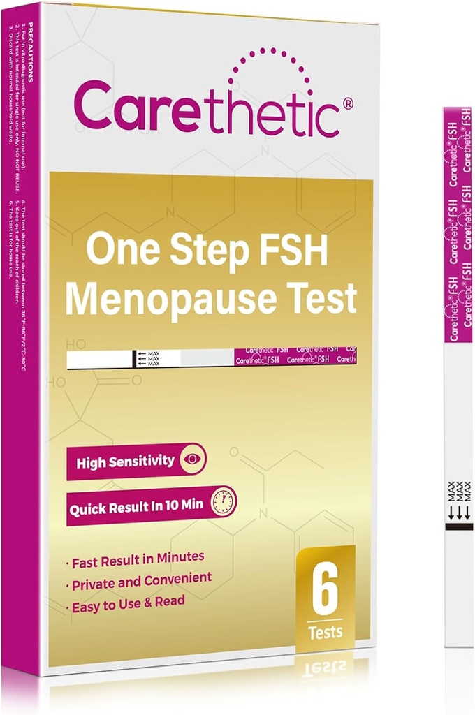 [6 Pack] Kit d'essai de la ménopause caréthétique - Bandes d'essai rapides de la FSH pour la surveillance au stade de la ménopause à domicile, résultats à haute sensibilité