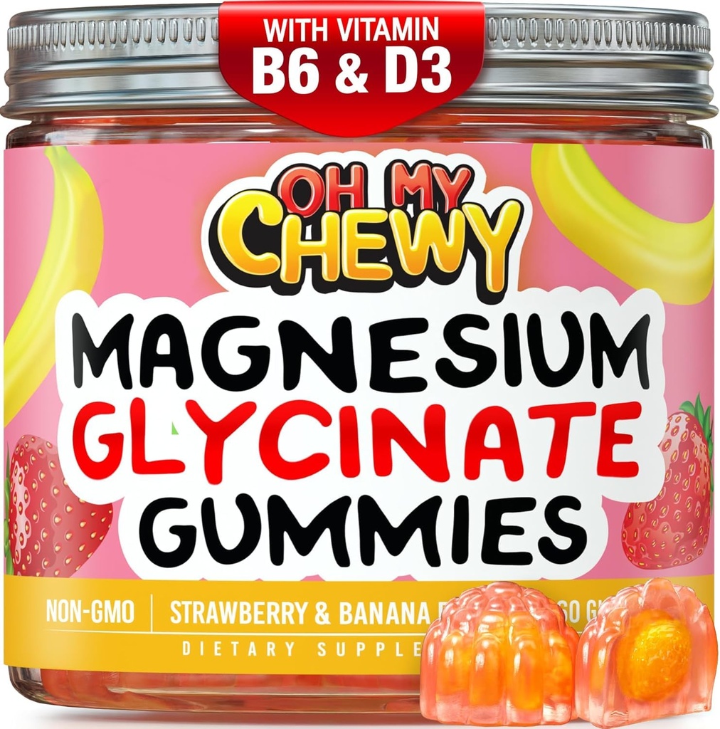 Middelgrote Magnesium Glycinate Gummies 400MG - Hoge Absorptie voor kinderen, tieners en volwassenen - Supplement voor slaap, rust en spierontspanning met B6 & D3 - Glutenvrij & Veganistisch vriendelijk - 120 Tel.
