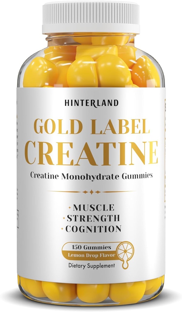 Hinterland Verlag Gold Label Creatine Monohydraat Gummies for Strength, Muscle Building, Brain Health Supplement, 5g per Serving, 150 Gummies (30 Servings).