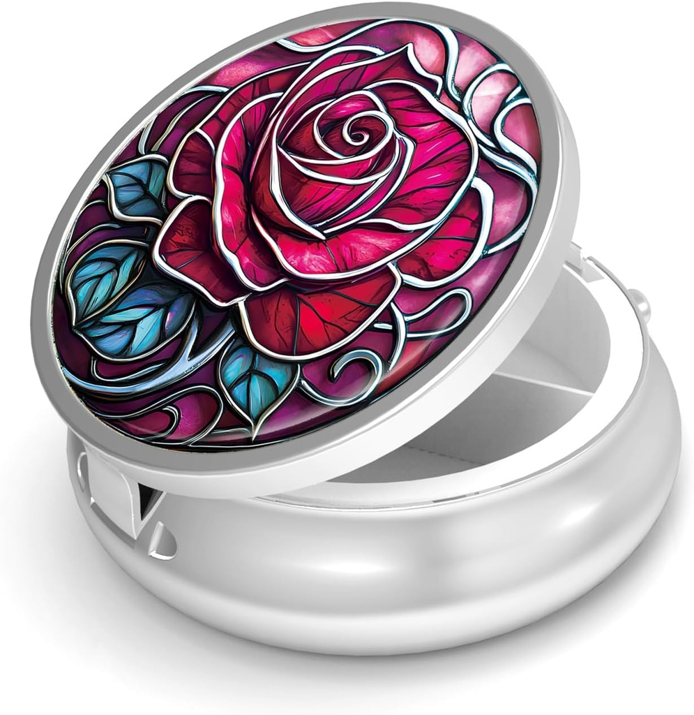 Pill Box-3 Compartiment kleine pil geval voor Purse & Pocket Mini metalen pil houder Travel Pill Container om supplementen vitamines BPA-vrij te houden (Rose)