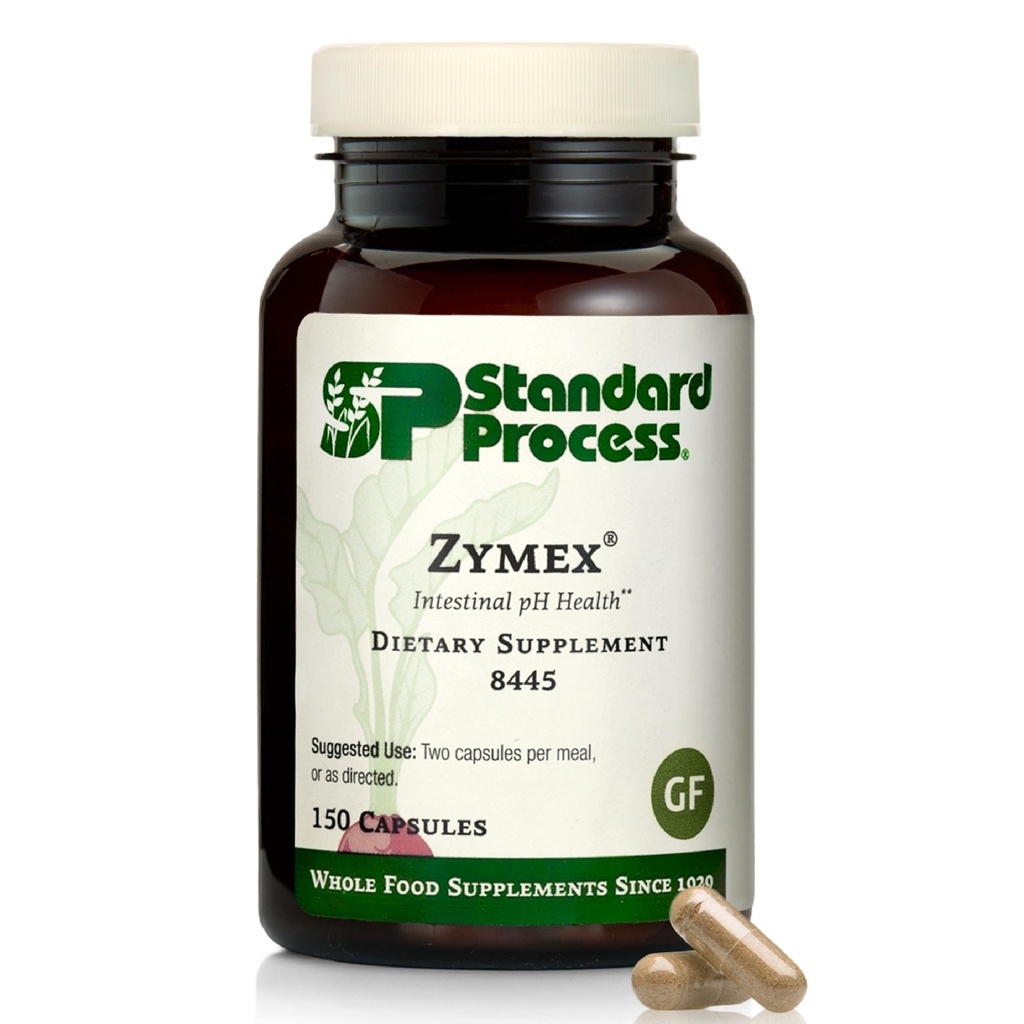 Standard Process Zymex Capsules - Digestive Health Support - Supports Intestinal Health & Balanced pH - Gut Health Supplement with Rice Bran, Spanish Moss, Roots & Beets - Non-Dairy - 150 Capsules