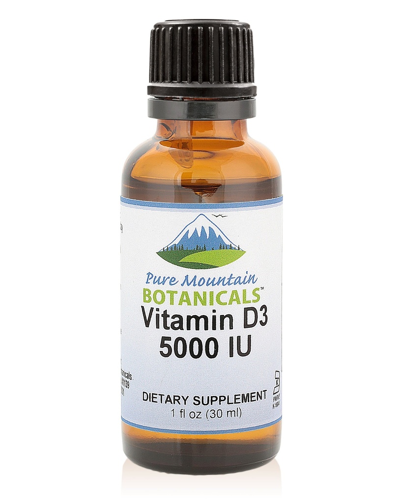 Pure Mountain Botanicals Liquid Vitamin D Drops - Unflavored Kosher D3 Liquid Drops in MCT Oil - 5000IU per Serving - 1oz Fles