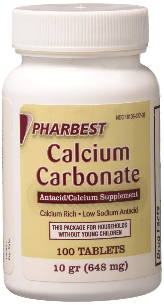 Pharbest Calcium Carbonate Antiacide et supplément de calcium 10 Grains - 100 comprimés par HARBEST