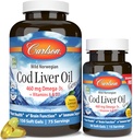 Carlson - Rode leverolie Gems, 460 mg Omega-3s + Vitaminen A & D3, Wild-Caught Norwegian Arctic Cod Liver Oil, Sustainablely Sourced Nordic Fish Oil Capsules, Lemon, 180 Softgels