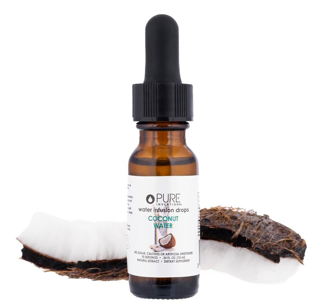 Zuivere uitvindingen - Kokoswaterinfusiedruppels - Drink & waterinfuus - Natuurlijk voorkomende elektrolyten - Geen suiker, calorieën of kunstmatige zoetstoffen - Deluxe reisgrootte - 12 porties - 0,34 oz