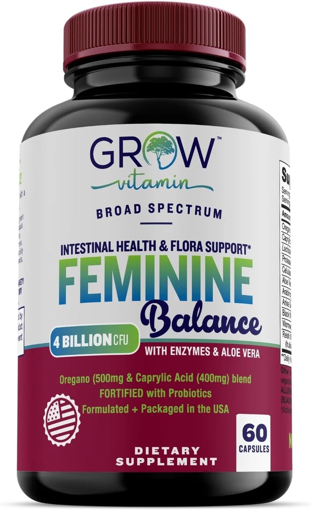 Complexe d'équilibre féminique (Candida Support) (Oregano & Caprylic Acid Blend) Détox vaginal et nettoyage des probiotiques (Probiotiques)