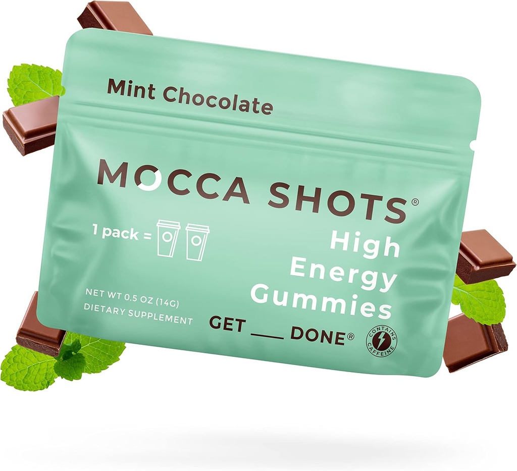 SGC Hoogste Concentratie 100mg Cafeïne per Gummy, 2 Gummies per Pack, 12-Pack Mocca Shots Mint Chocolate Plant-Based Nootropic Instant Energy met Ginkgo biloba, Theobromine.