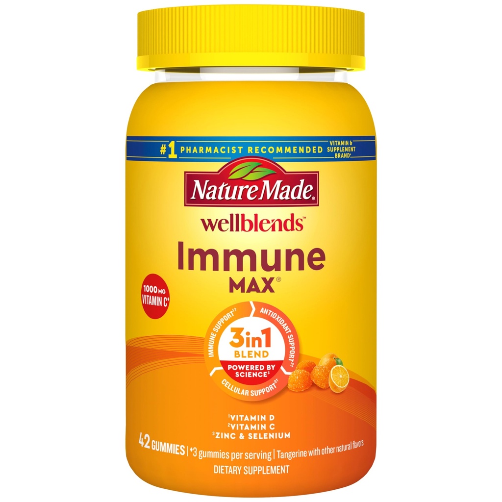 Nature Made Wellblends ImmuneMAX Gummies, Vitamine C 1000mg + Zink, Selenium, & Vitamine D3 5000 IE, Immune Support Supplement, 42 Gummies