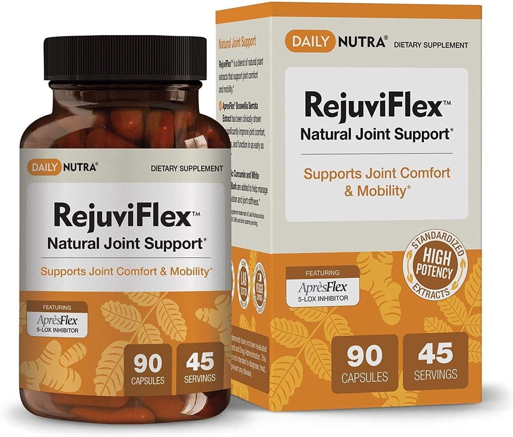 RejuviFlex - Natural Joint Supplement w/ApresFlex Boswellia AKBA, Turmeric Curcumin, Piperine & White Willow Bark - voor de functie van handen, knieën, algemene gezamenlijke gezondheid (90 capsules)