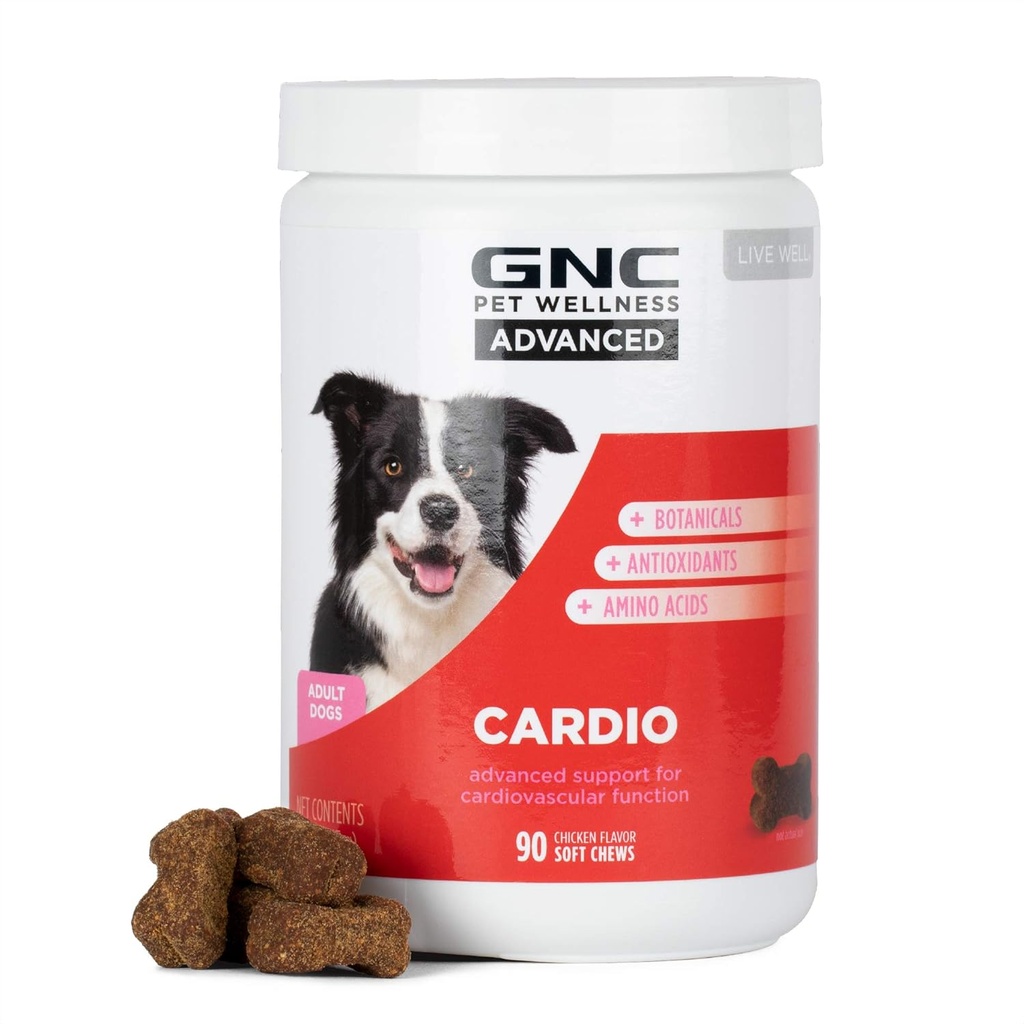 GNC Huisdieren Geavanceerde Hondensupplementen, Cardiovasculaire Ondersteuning & Hart- en Gezondheid Kauwen voor Honden, Zachte Huisdier Supplement Made in USA, Cardio Vitaminen & Gemakkelijk te kauwen Canine Essentials, 90 Tellen