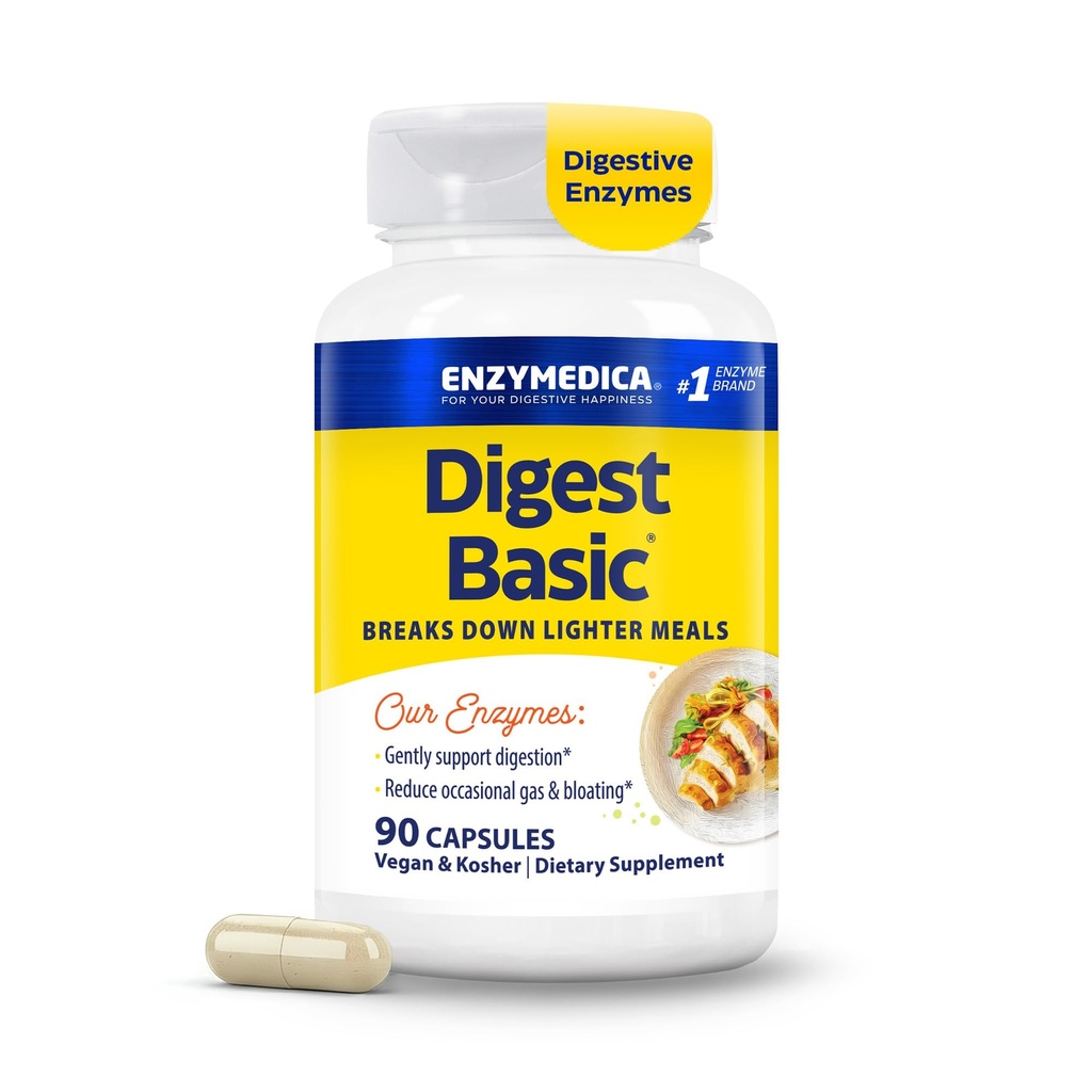 Enzymedica Digest Basic, enzymes digestives pour les stomachs sensibles, offre un gaz à action rapide et un dégel, 90 comte