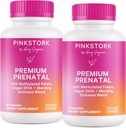 Roze Stork Premium Prenatale Vitamine voor vrouwen - Multivitamine & Probiotica - Ochtendziekte, spijsvertering, & energie - Folaat, B6, & Iron - 60 Capsules - 2 Pack