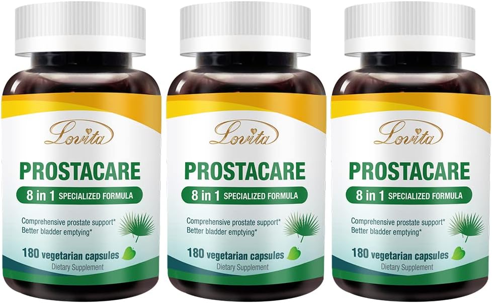 Lovita Prostate Health, 8 in 1 Exclusieve Prostaat Supplementen voor mannen met Saw Palmetto 500mg, Stinging Nettle, Lycopeen voor normale urinefrequentie, 180 Veggie Capsules (pakket van 3)