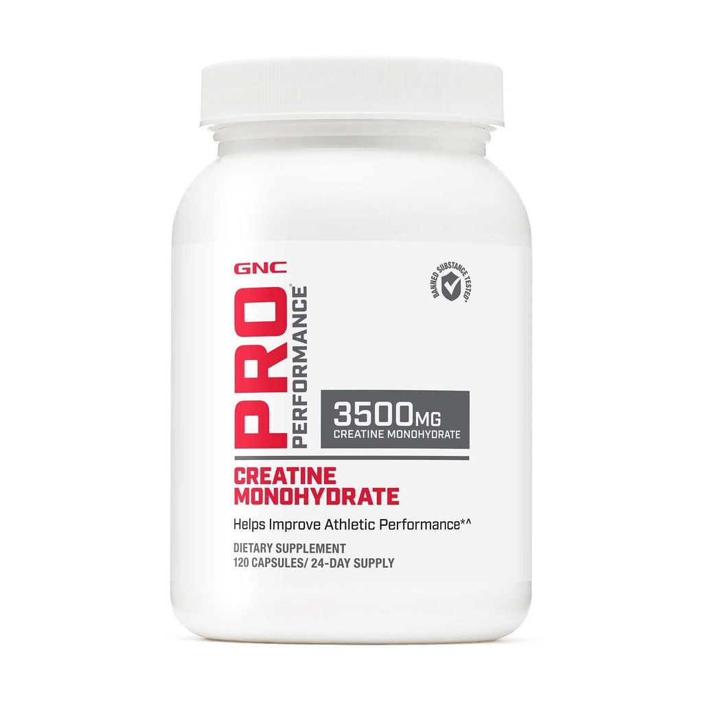 GNC Pro Performance Creatine Monohydraat 3.5g Supplement, verbetert spieropbouw, duurzaamheid en prestaties, 120 capsules, 24 porties