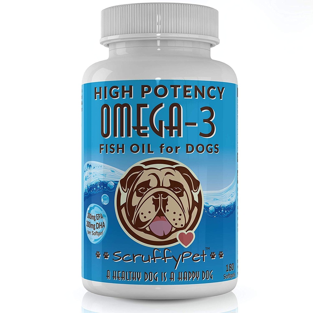 Pure Omega 3 Huile de poisson sauvage pour chiens avec vitamine E - Plus haut EPA & DHA Softgels disponibles (1000mg) 180ct
