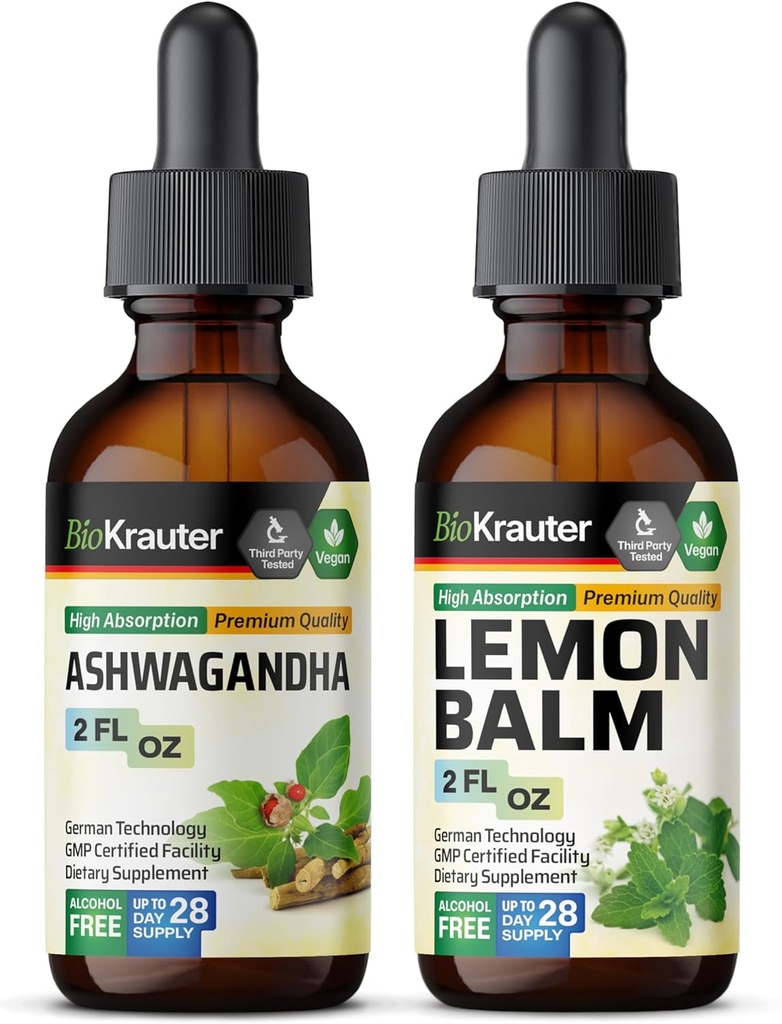 BIO KRAUTER Ashwagandha Tinctuur 2 Fl. Oz. & Lemon Balm Tinctuur 2 Fl. Oz.