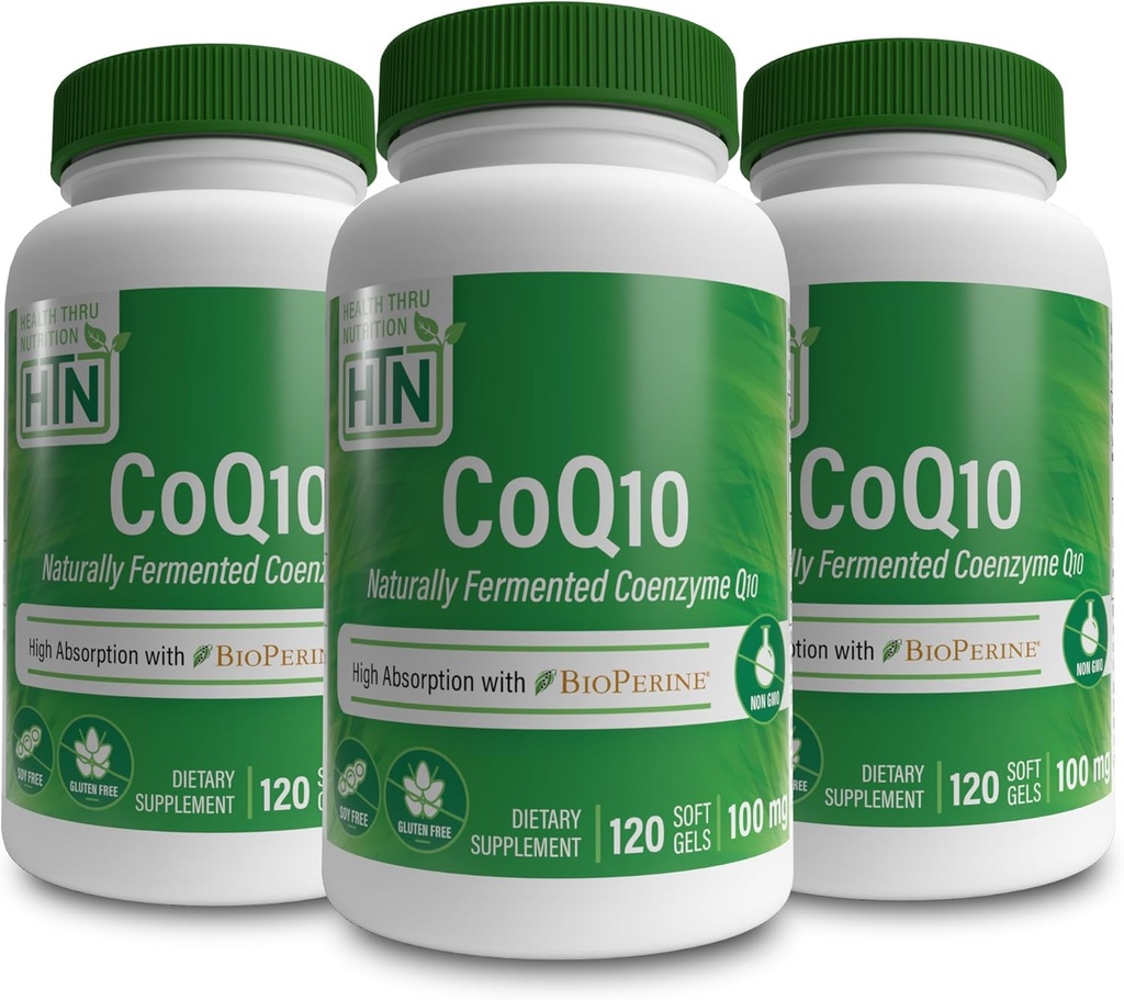Health Thru Nutrition CoQ-10 100mg met BioPerine (pakket van 3X 120 Softgels) 