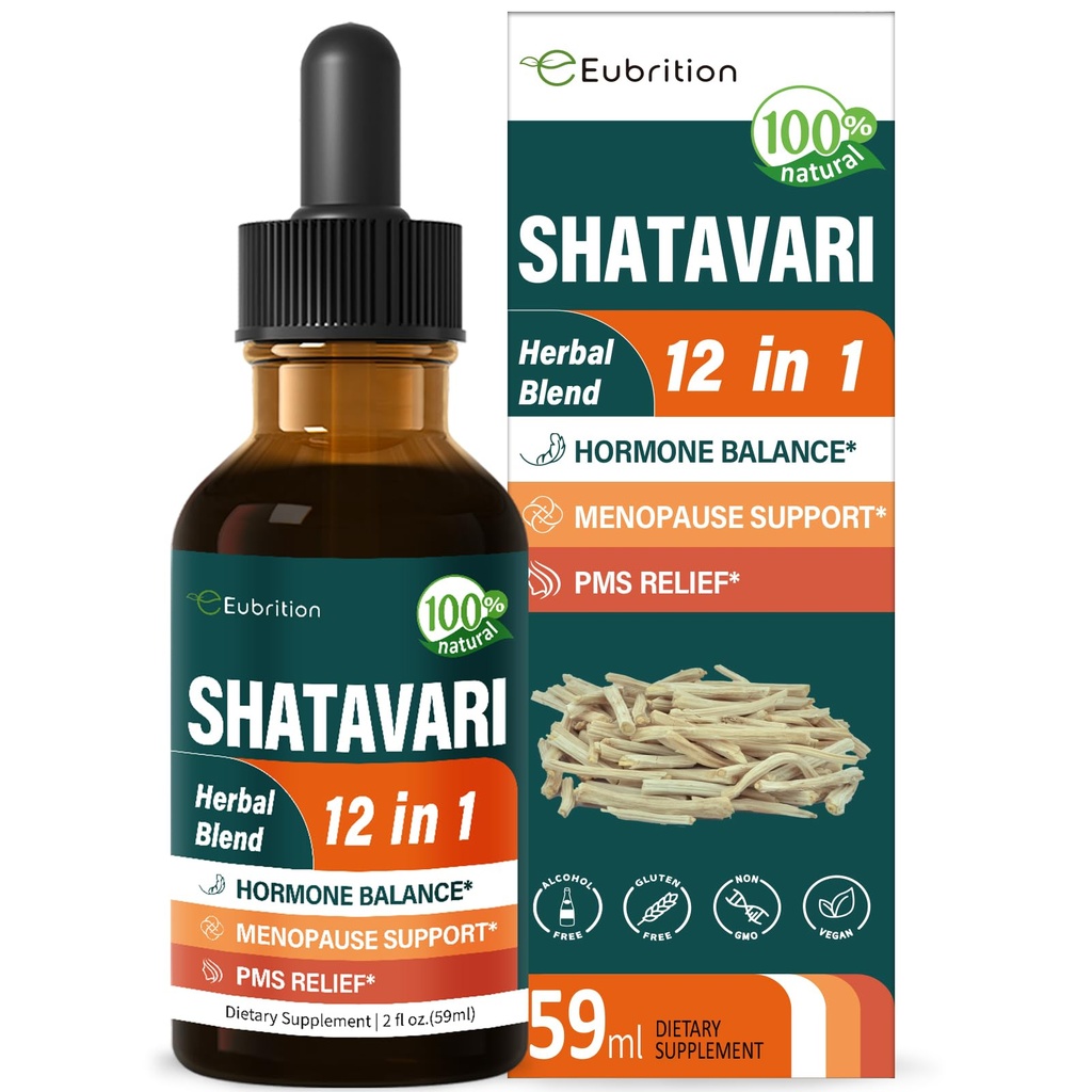 Shatavari (Shitabari) Des gouttes pour les femmes soutiennent le soulagement de la ménopause, supplément à base de plantes pour le soutien du SPM, formule 12-en-1 avec Yam sauvage, Extrait de Berry Vitex. 2oz