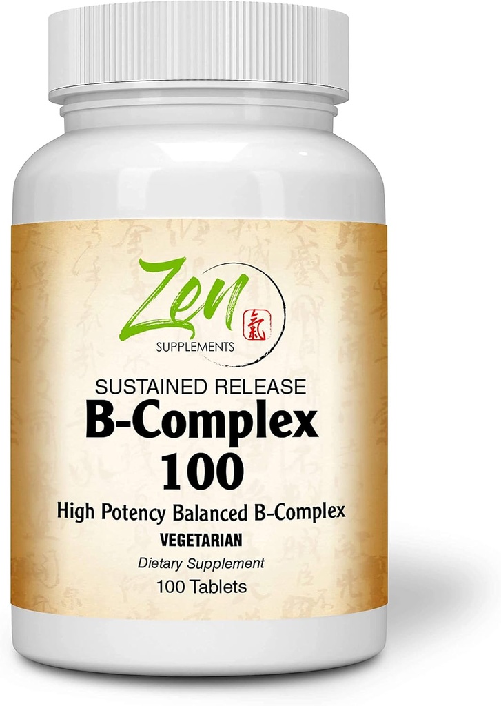 Complete B-complex vitaminesupplement - B vitaminesupplementcomplex met foliumzuur, biotine, inositol - voor Immune & Cardio Health, energiemetabolisme - 100 tabletten met duurzame afgifte