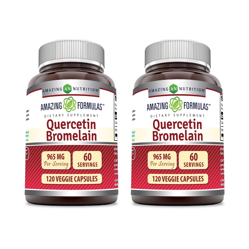 Verbazingwekkende Formules Quercetin 800mg met Bromelain 165mg, 120 Veggie Capsules Supplement (verpakking van 2) - Non-GMO - Glutenvrij - Ondersteunt de algehele gezondheid en welzijn