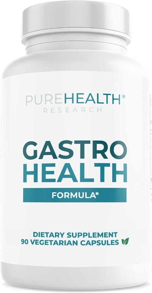 PUREHEALTH RESEARCH Gastro Health Formula - Alginate naturel pour le reflux acide - Supplément DGL pour brûlures d'estomac et indigestion - avec artichaut, Rhodiola Rosea, acide hyaluronique, quince et plus - 90 capsules